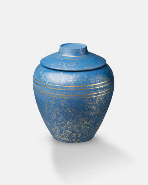 Bild - 23-urneUrne en terre cuite, bleu/or, peint à la main ; caractéristiques : non-dégradable: 
